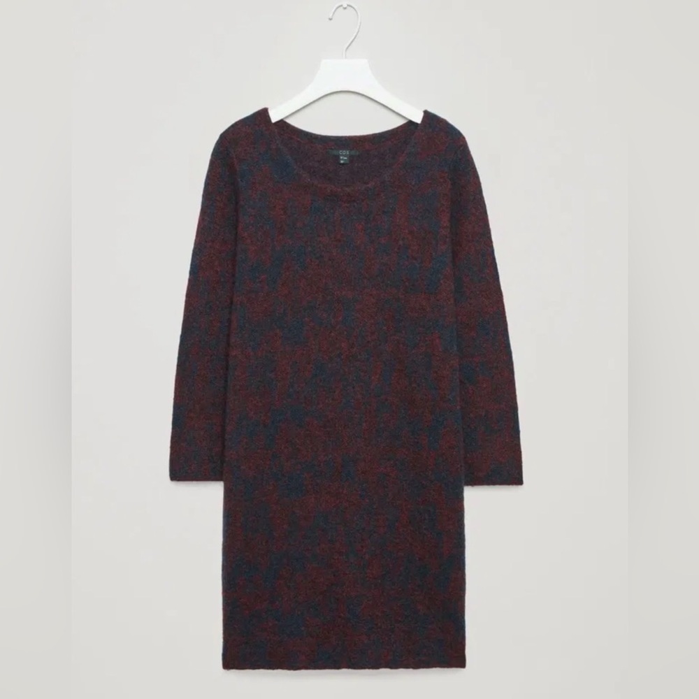 COS women's Mohair-Wool Knitted Dress Sz Small dark burgundy color